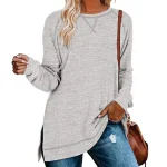 GULE GULE Women's Casual Long Sleeve Solid Split Tops