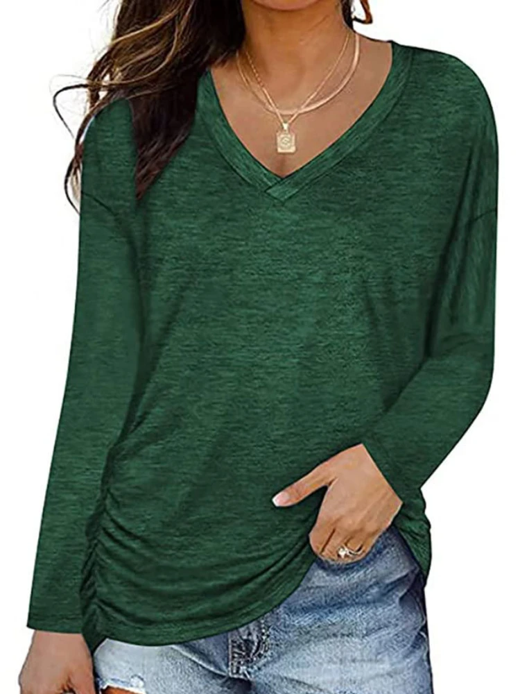 Women-Long-Sleeve-Lightweight-Sweatshirt-V-neck-Ruffled-T-shirt-Tops-2