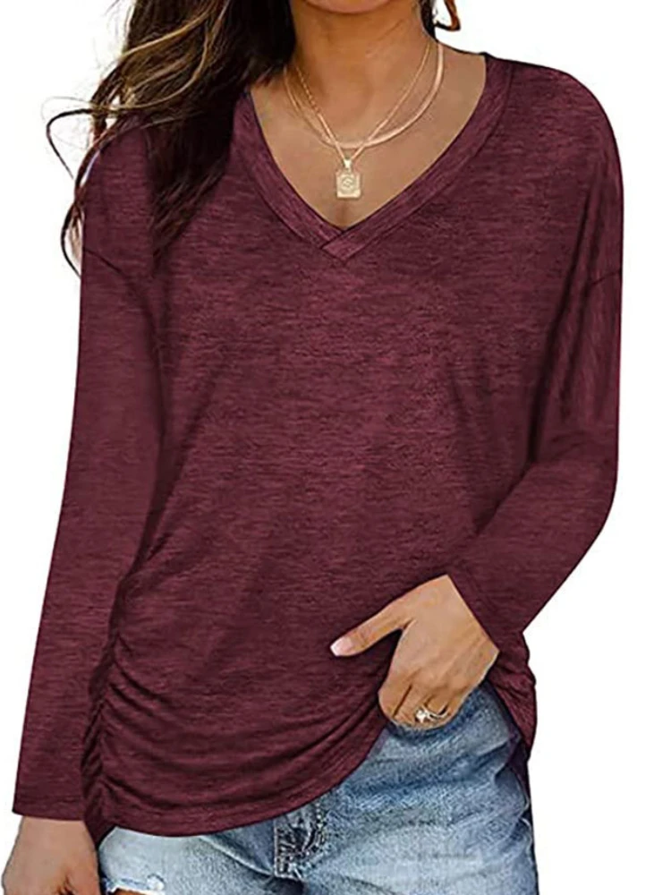 Women-Long-Sleeve-Lightweight-Sweatshirt-V-neck-Ruffled-T-shirt-Tops-3