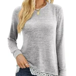 Women Long Sleeve Solid Lace Patch Lightweight Pockets Sweatshirt