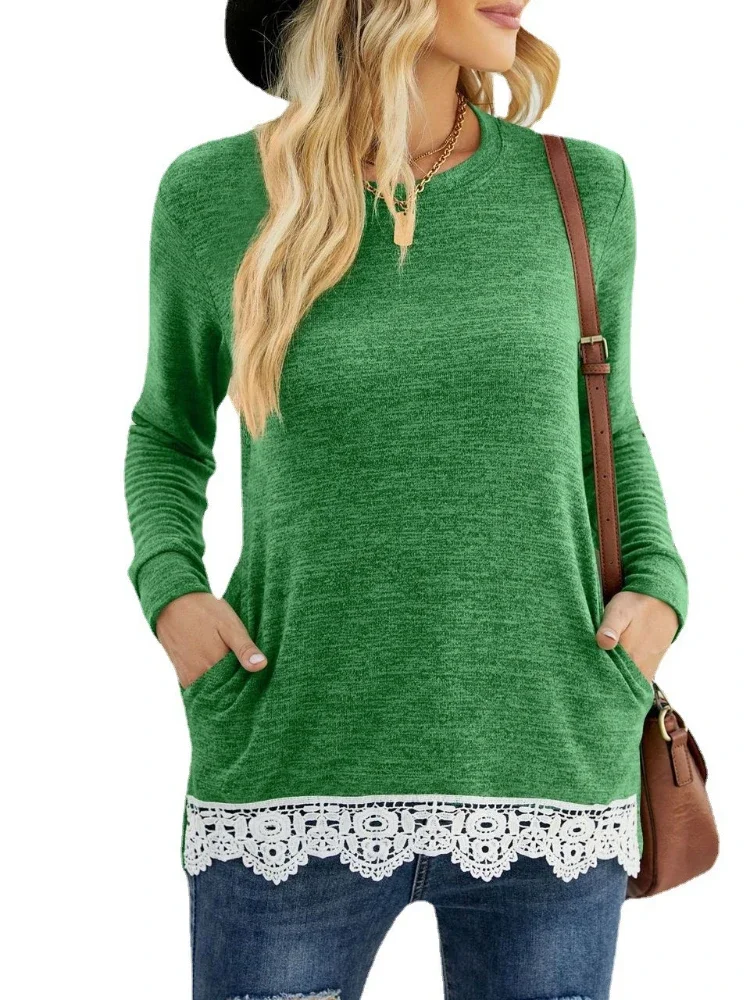 Women-Long-Sleeve-Solid-Lace-Patch-Lightweight-Pockets-Sweatshirt-5