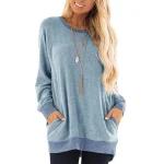 Women Long Sleeve Solid Lightweight Sweatshirt Tops