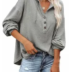 Women Long Sleeve Solid Longline Hoodie