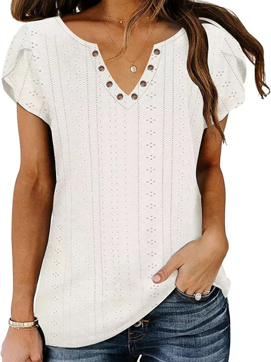 Women-Short-Sleeve-Solid-V-Neck-T-Shirt-Tops-4