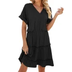 Women Short Sleeve T Shirt Patchwork Medium Dress