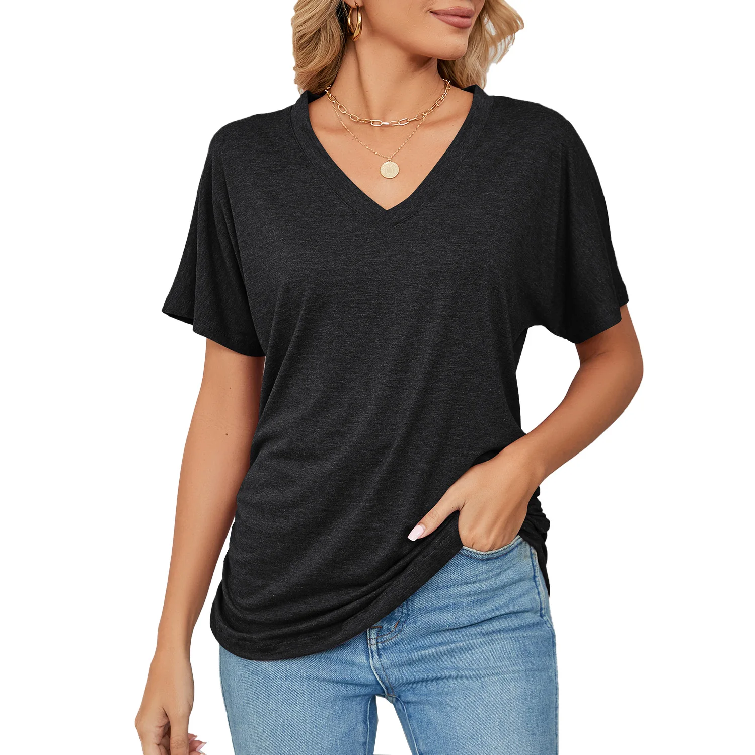 Women-Short-Sleeve-V-Neck-T-Shirt-Tops-10