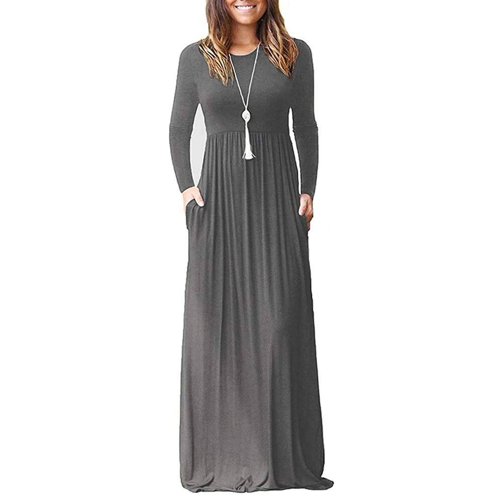 Women-s-Long-Sleeve-Round-Neck-Loose-Plain-Empire-Waist-Pleated-Maxi-Casual-Long-Dresses-with-3