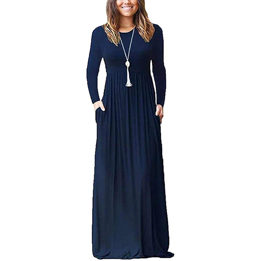 Women-s-Long-Sleeve-Round-Neck-Loose-Plain-Empire-Waist-Pleated-Maxi-Casual-Long-Dresses-with-4
