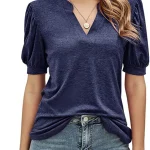 Women's Short Sleeve V-neck Solid T-shirt Tops