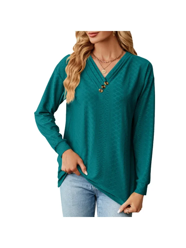 Womens-Long-Sleeve-V-neck-Button-Solid-Loose-T-shirt-Tops-6